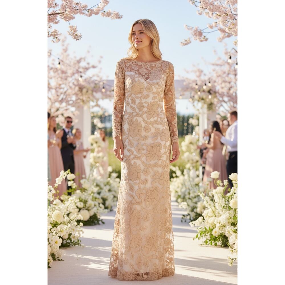 TADASHI SHOJI DRESS GOWN LACE MOTHER OF THE BRIDE FORMAL EVENING WEDDING GUEST